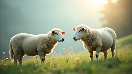 Fototapeta premium Photo Realistic Double Exposure: A Sheep and Financial Planner Symbolizing Careful Financial Management and Savings - Ideal for Stock Photography with Copy Space