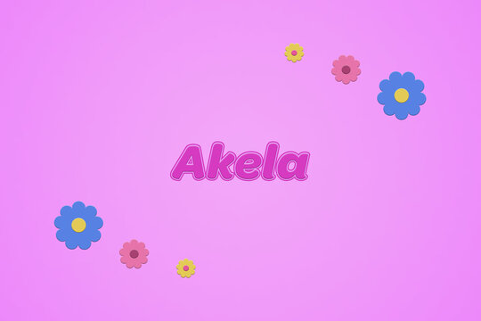 Akela female girl name illustration in pink with blossoms, flowers