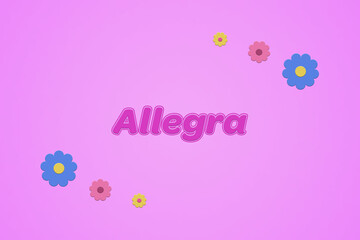 Allegra female girl name illustration in pink with blossoms, flowers