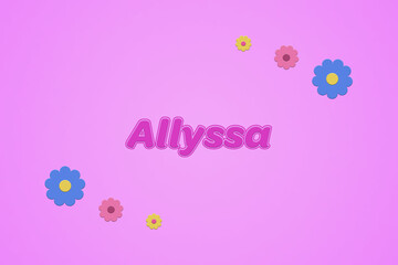 Allyssa female girl name illustration in pink with blossoms, flowers