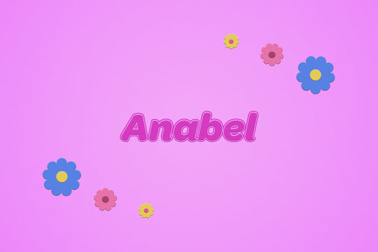 Anabel female girl name illustration in pink with blossoms, flowers