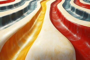 Abstract view of colorful curved and striped architectural elements