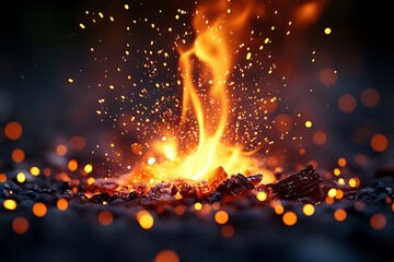 Sparks rise from a campfire in the night, performing a lively dance of light and warmth