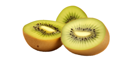 Fresh golden kiwi fruit sliced halves close up healthy eating vitamin c rich diet concept image transparent backgroundisolated on transparent background	