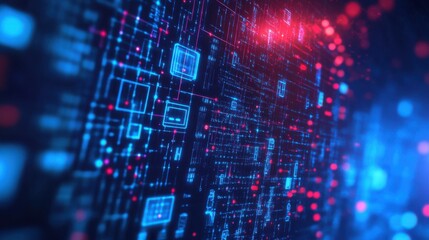 Futuristic Abstract Digital Data Stream Blue and Red Circuit Board Technology Background