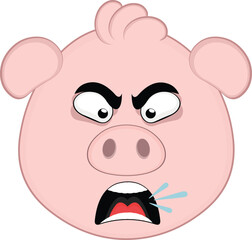 vector illustration emoji character face pig cartoon, with an angry expression, talking and screaming