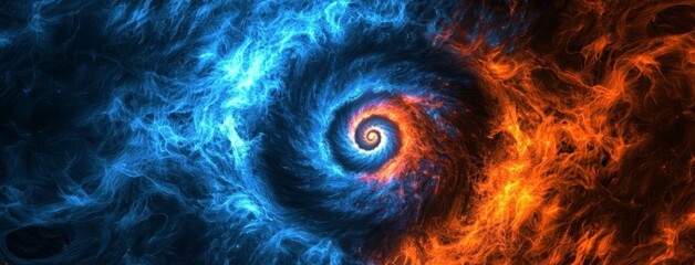 Vibrant colors collide in an abstract fiery and icy swirl.