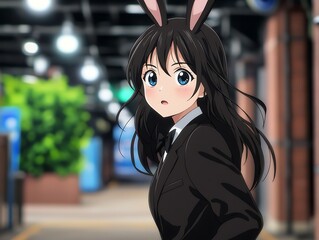 Fototapeta premium Anime Girl, Night, Station, Posing