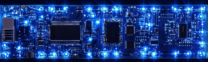 Fototapeta premium Modern electronics showcased through glowing circuit pathways.