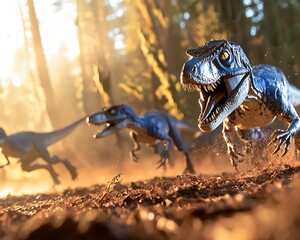 Raptors Running Forest Scene