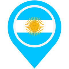 Discovering Argentina: A vibrant blue map marker proudly displays the sun-kissed Argentinian flag, symbolizing national pride and a journey to explore this beautiful South American country.