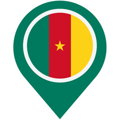 Discover the vibrant heart of Cameroon, a nation's pride displayed in a simple yet striking map marker design with bold colours and clean lines.