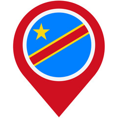 Discovering the vibrant heart of the Democratic Republic of Congo, a location pin showcasing its flag in bold red and blue with a simple, clean design.