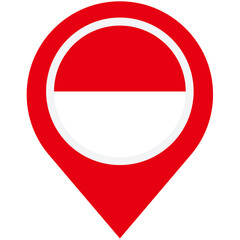 A vibrant Indonesian location marker, proudly displaying the national flag's red and white, symbolizing national pride and unity in a bold, simple design.