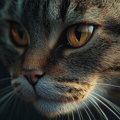 A close-up shot of a cat's face, with one eye gazing directly at the camera, creating an engaging and detailed view.