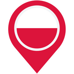 Discovering Poland: A vibrant map marker showcasing the Polish flag, simple design with bold red and white colors.
