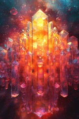 Obraz premium Fiery crystal cluster glows intensely dark background