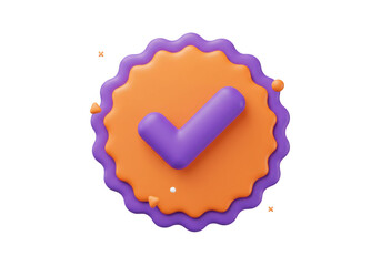 3D Orange seal with purple checkmark