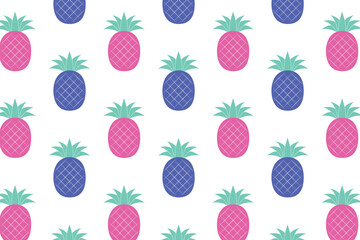 Pink and blue pineapples - seamless background. Isolated vector illustration.