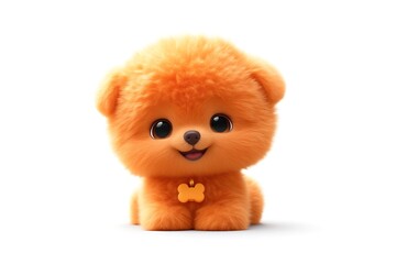 An adorable orange furry puppy sitting and looking towards the viewer