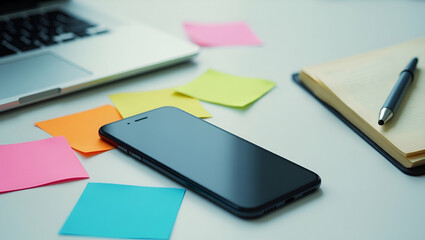 Flat Lay of Smartphone and Sticky Notes: Boost Your Digital Workflow