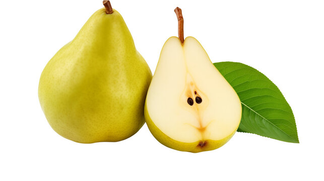 Fresh pears whole and sliced with green leaf healthy eating and fruit benefits concept image 92 transparent backgroundisolated on transparent background	 - Powered by Adobe