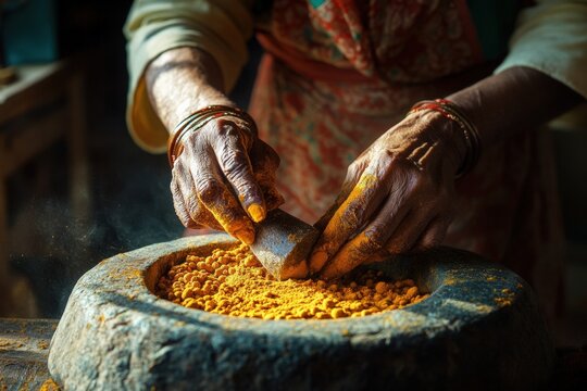 Egyptian food preparation with spices and herbs in a traditional setting showcasing the art of cooking and the essence of Egyptian cuisine concept