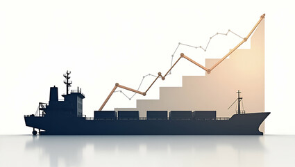 3D Flat Icon: Cargo Bay Silhouette with Profit Analysis Graph for Financial Insights