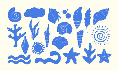 Set of hand-drawn sea doodles. Vector illustration