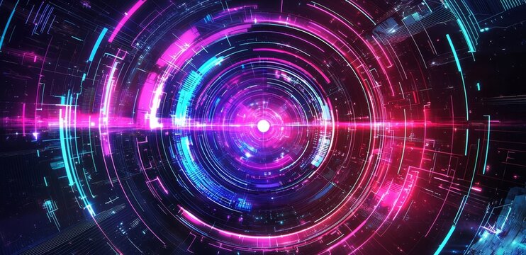 Creative representation of abstract tech with circular design elements.