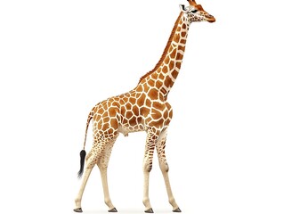 Naklejka premium A tall giraffe with brown and white spots standing upright gracefully