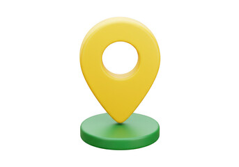 3D Yellow location pin on green circle