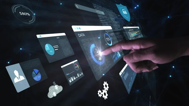 AI artificial intelligence and dashboard for data business analysis and Data Management System with KPI and metrics connected to the database for technology finance,