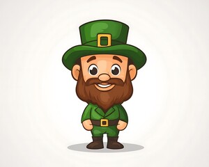 A smiling leprechaun wearing a green outfit and a hat