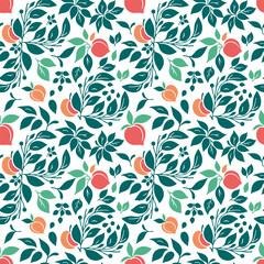 seamless floral pattern with peaches and leaves. Vintage pattern