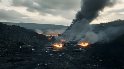 landfill on fire, garbage recycling