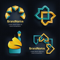 Set of Modern Islamic Business Logo Templates on a Black Geometric Background