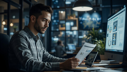 Fototapeta premium Person writing life goals and career aspirations in a journal, surrounded by motivation quotes and productivity tools.