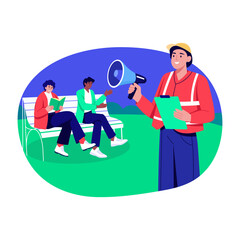 A flat style illustration of a community building character