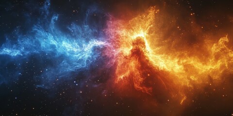 Fototapeta premium Colorful cosmic nebula display showcases vibrant hues and intricate gas formations in deep space