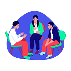 A flat style illustration of a group discussion