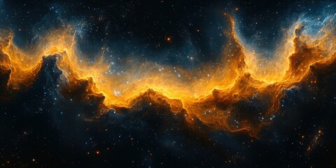 Fototapeta premium Bright orange and blue cosmic nebula stretches across the night sky filled with stars and gas clouds in a splendid display of cosmic beauty