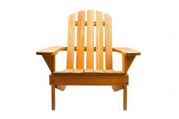 Front View of Natural Wood Adirondack Chair Isolated on White Background
