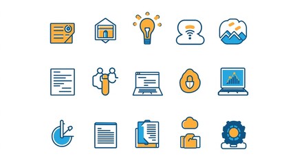 Minimalist Business Icons on White Background, Representing Modern Simplicity and Professional Clarity