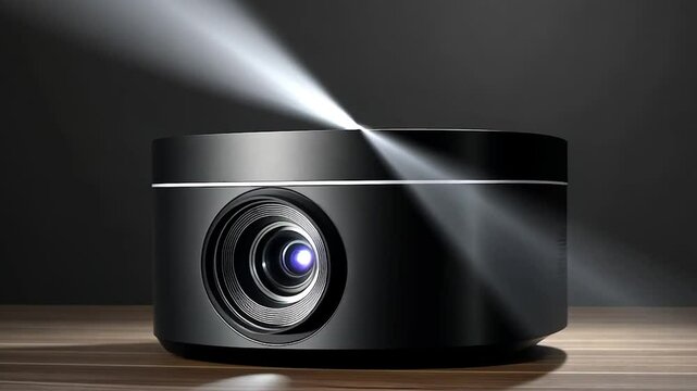 Portable Projector Beam on Wooden Table