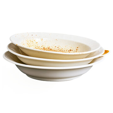 stack of dirty dishes isolated on transparent background