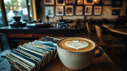 Latte Art And Vinyl Records In Cafe