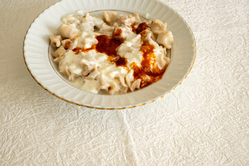 traditional home turkish manti in close-up	