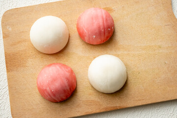 Local Japanese dessert mochi rice pudding ice cream in close-up