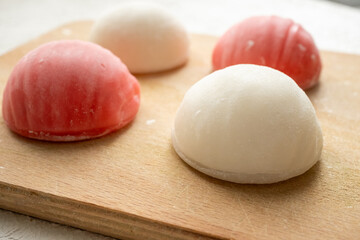 Local Japanese dessert mochi rice pudding ice cream in close-up
